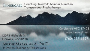 Arlene Mazak, Ph.D business card 2